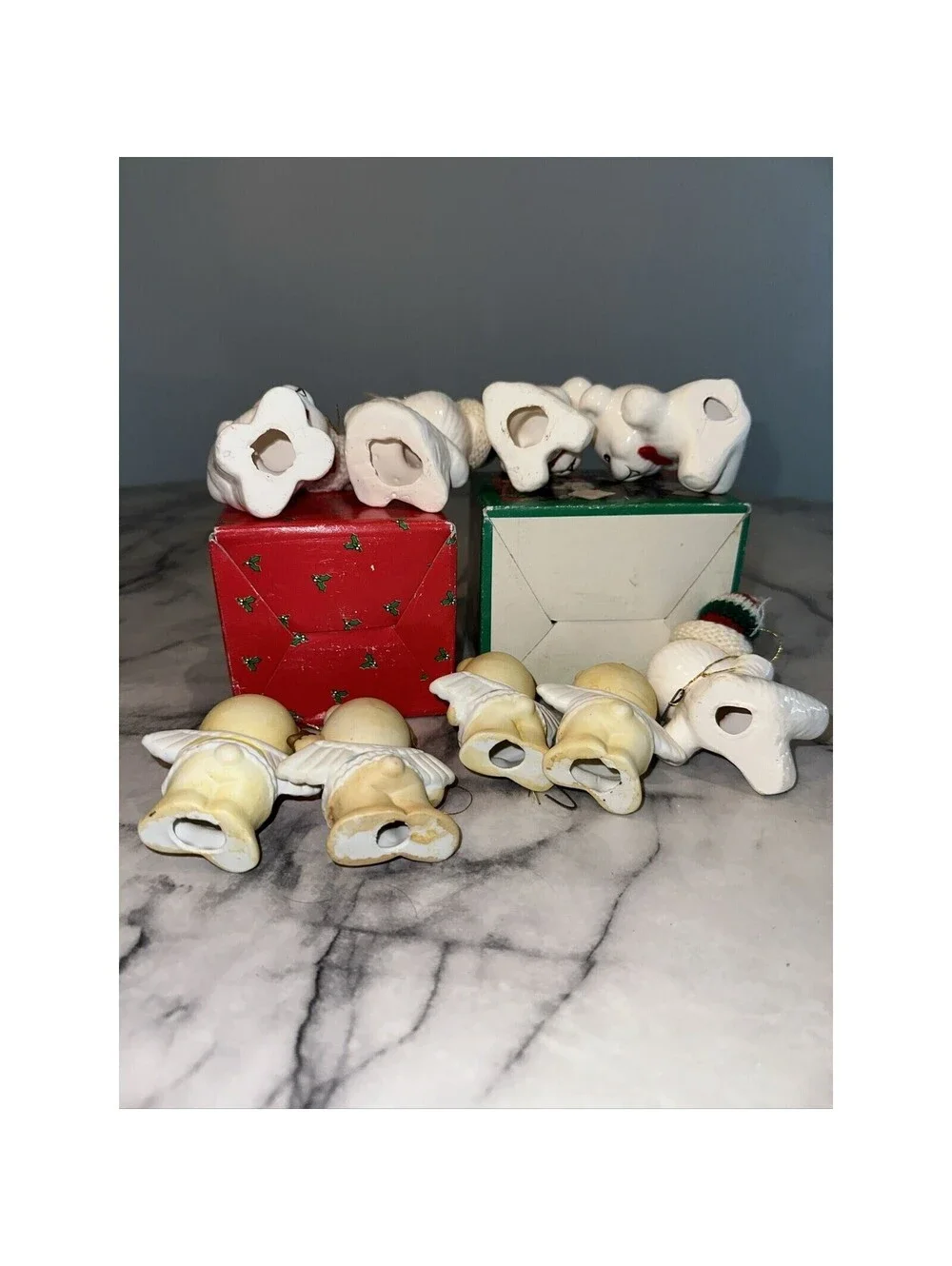 9 Boxed Vintage Porcelain 5 Snow Bear Set 4 Angel Bear Set Ornaments Ceramic 3